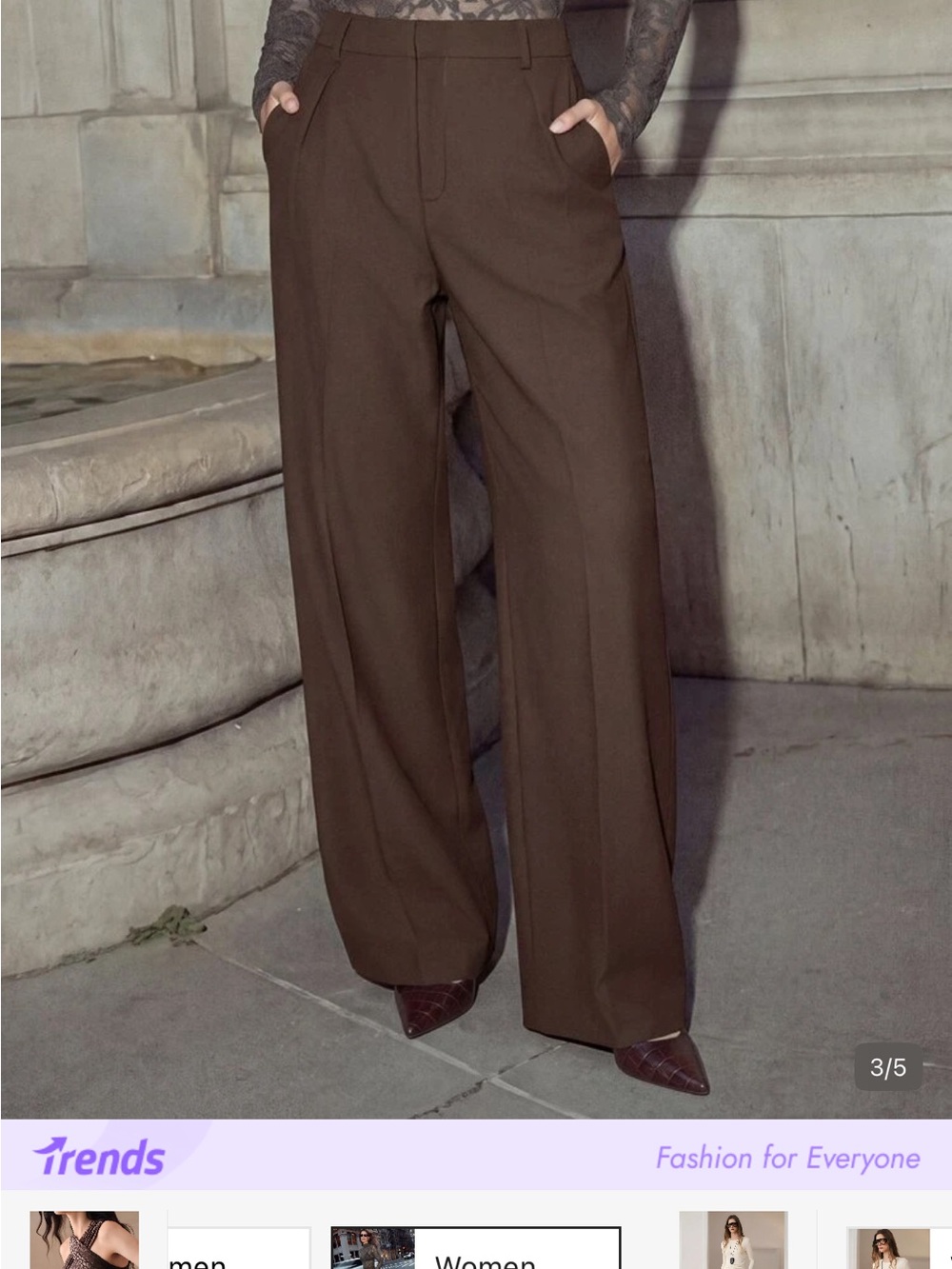 High-Waist Wide-Leg Women's Trousers - Brown - Picture 5 of 6